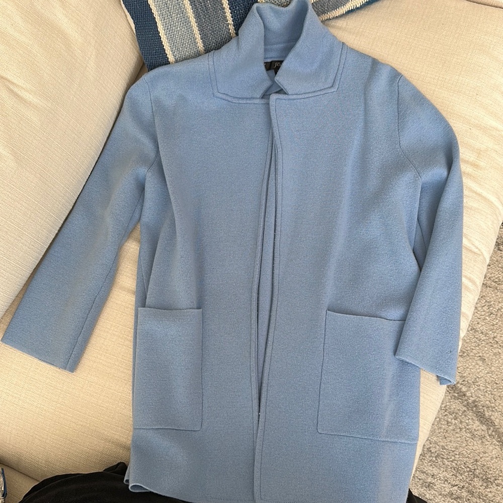 J.CREW SOPHIE OPEN-FRONT SWEATER BLAZER IN FROSTY SKY BLUE. SIZE XS